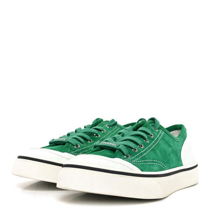 Chanel Suede Calfskin Lace Up Cap Toe Sneakers 39.5 Green 4 of 7