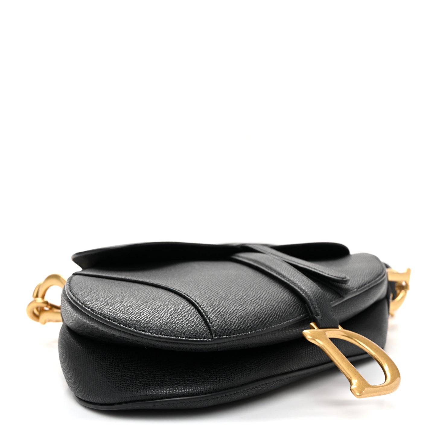 Grained Calfskin Saddle Bag With Strap Black