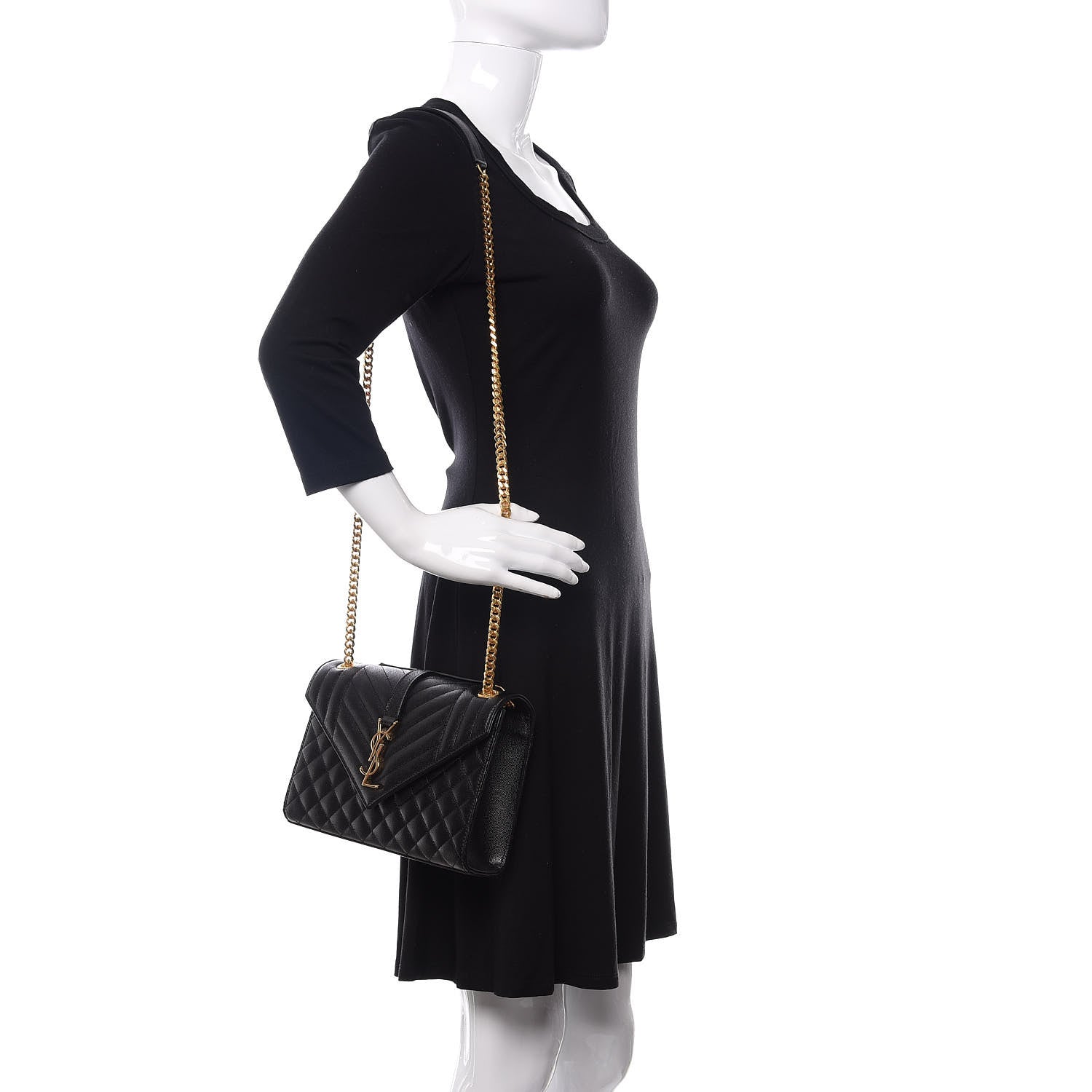 Saint Laurent Grain De Poudre Textured Mixed Matelasse Triquilt Medium Monogram Satchel Black 2 of 12
