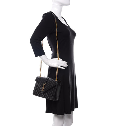 Saint Laurent Grain De Poudre Textured Mixed Matelasse Triquilt Medium Monogram Satchel Black 2 of 12