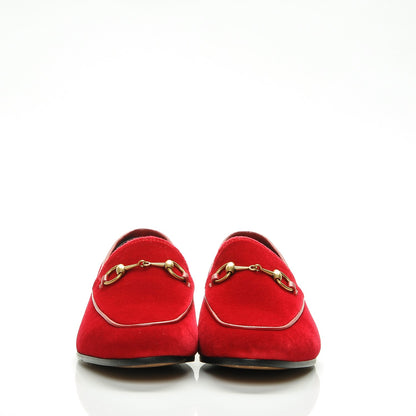 Gucci Velvet Horsebit Womens Jordaan Loafers 37.5 Hibiscus Red 2 of 8
