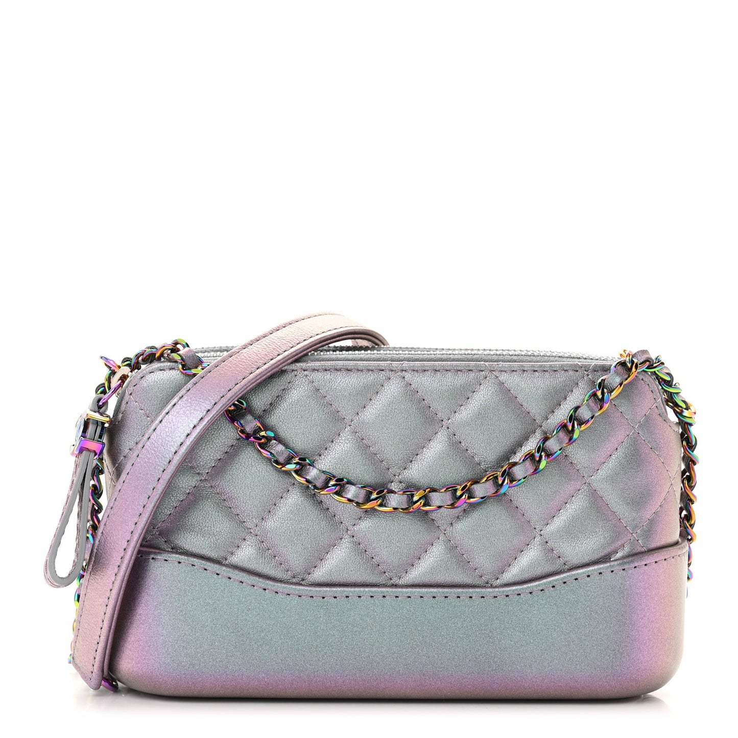 Iridescent Lambskin Calfskin Quilted Small Gabrielle Clutch With Chain Light Purple