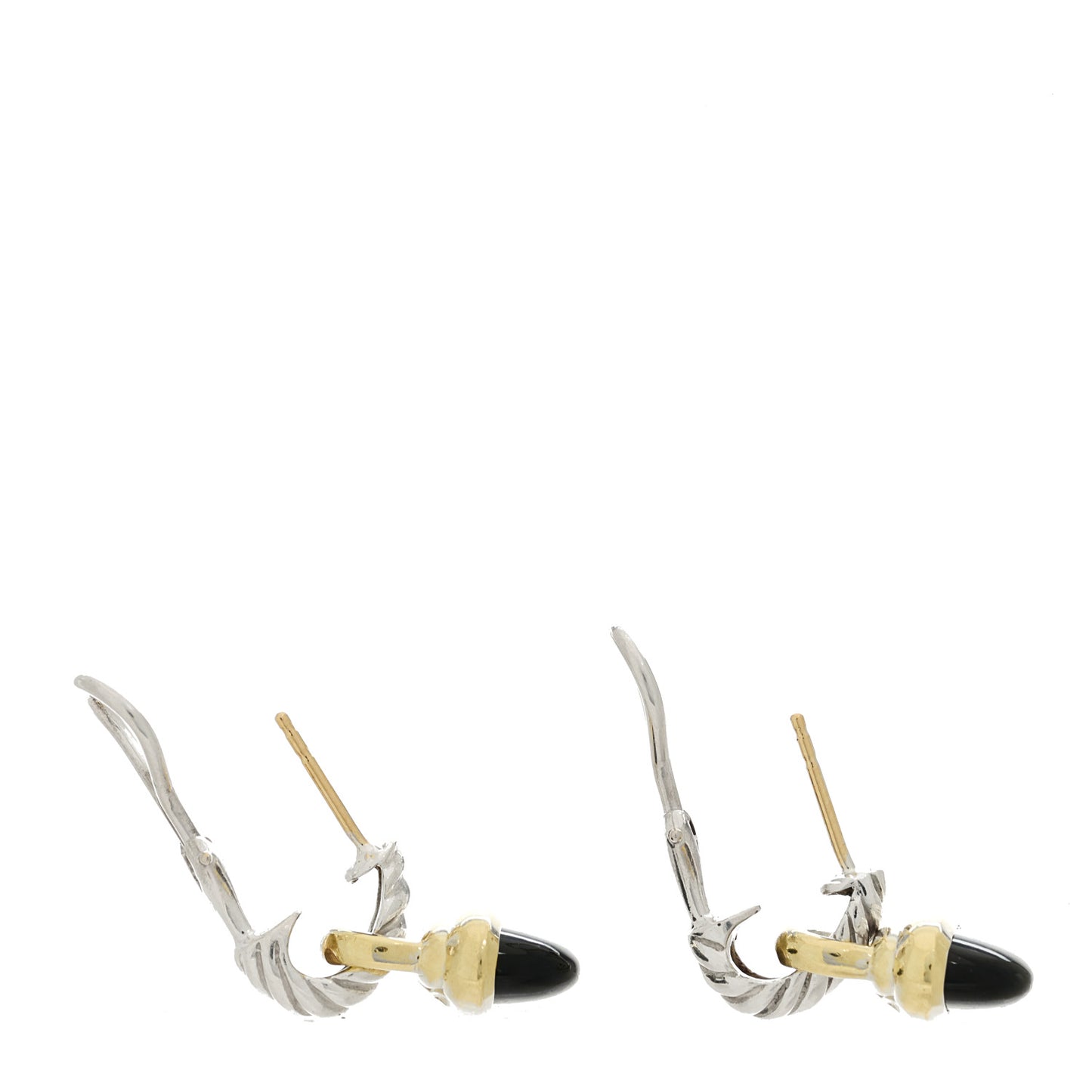 Sterling Silver 14K Yellow Gold Black Onyx Drop Earrings