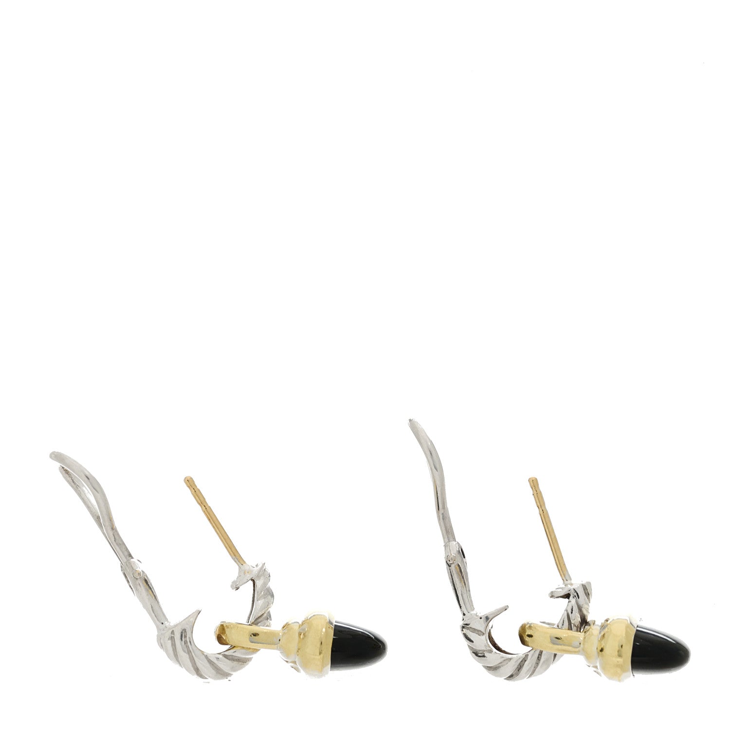 David Yurman Sterling Silver 14K Yellow Gold Black Onyx Drop Earrings 3 of 4
