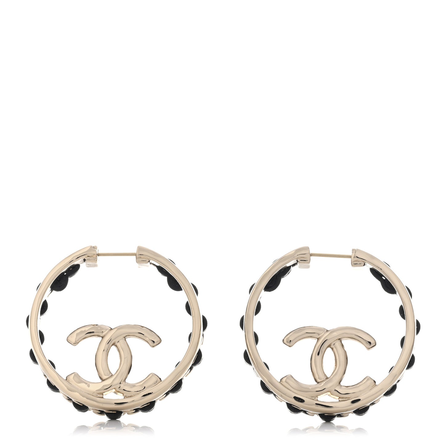 Lambskin CC Chain Hoop Earrings Black Gold