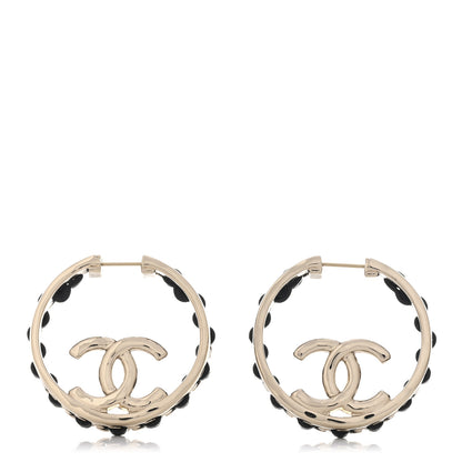 Chanel Lambskin CC Chain Hoop Earrings Black Gold 1 of 4