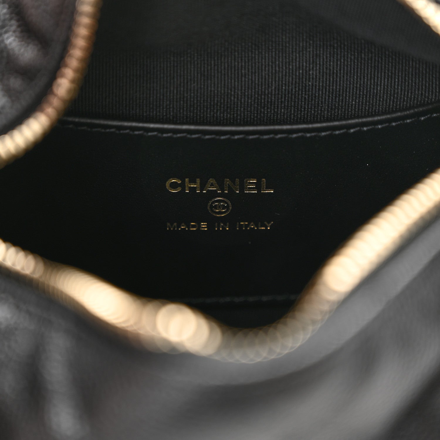 Chanel Shiny Caviar Quilted Bow Pouch Hobo Black 6 of 11