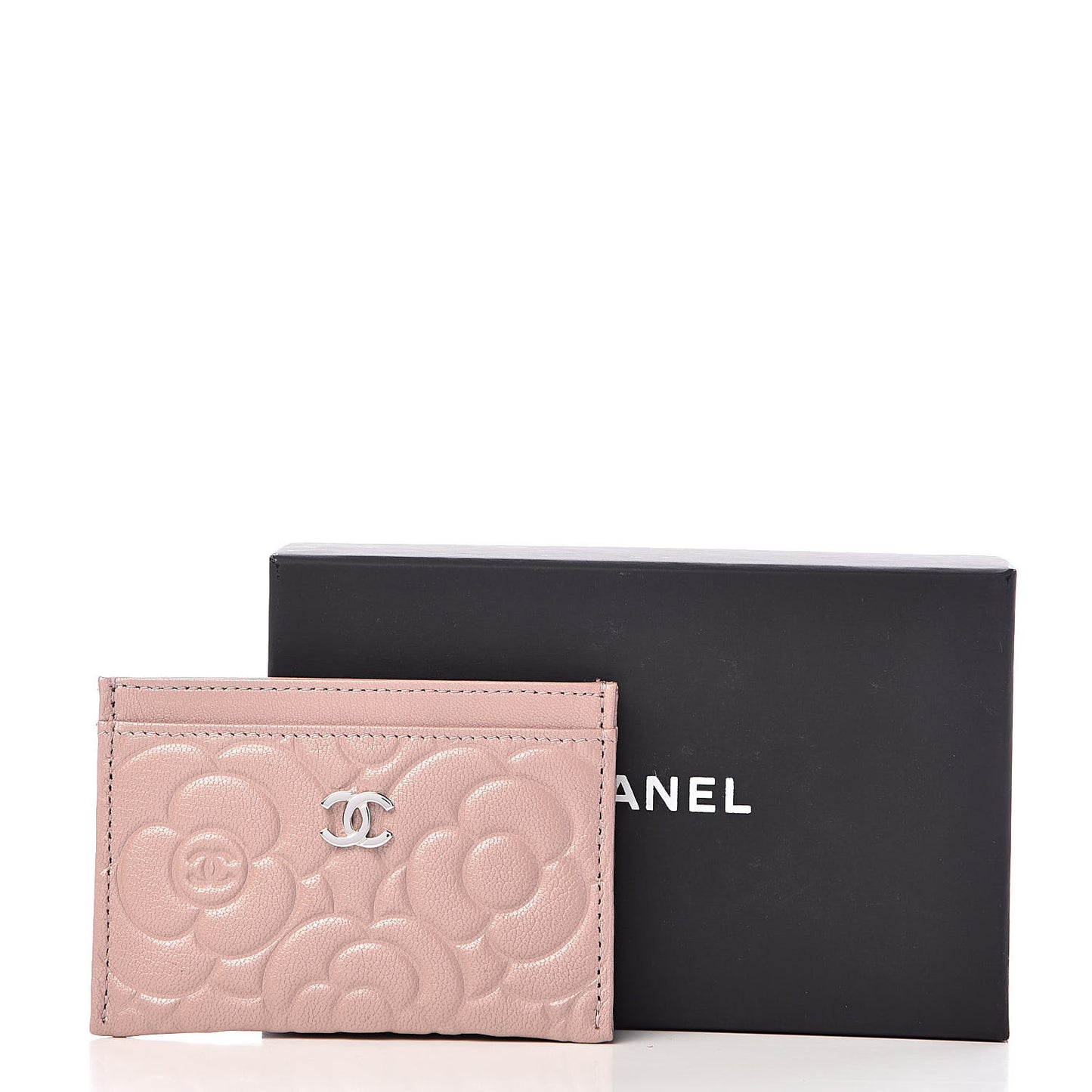 Goatskin Camellia Embossed Card Holder Light Pink