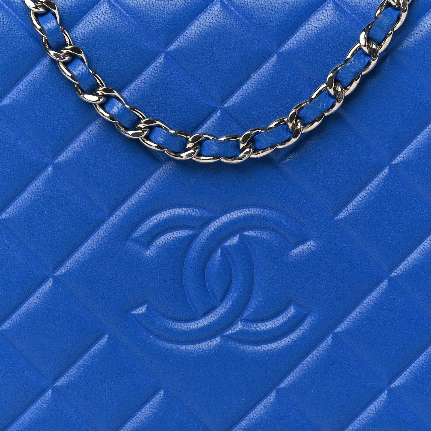 Chanel Lambskin Quilted Diamond CC Wallet On Chain WOC Blue 8 of 10