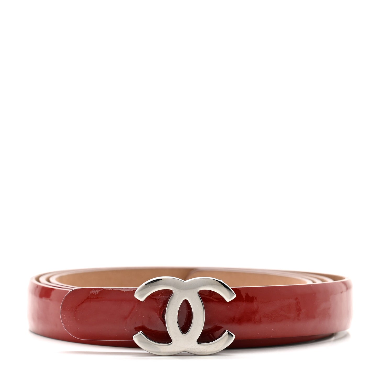 Patent Calfskin CC Logo Skinny Belt 90 36 Red