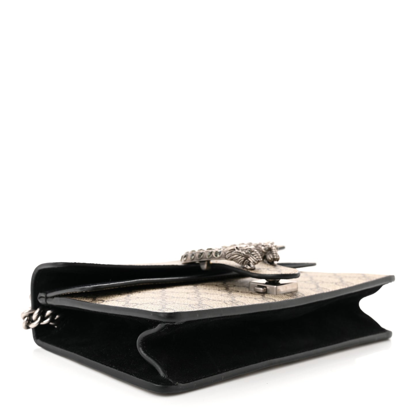GG Supreme Monogram Suede Crystal Small Dionysus Shoulder Bag Beige Ebony Black