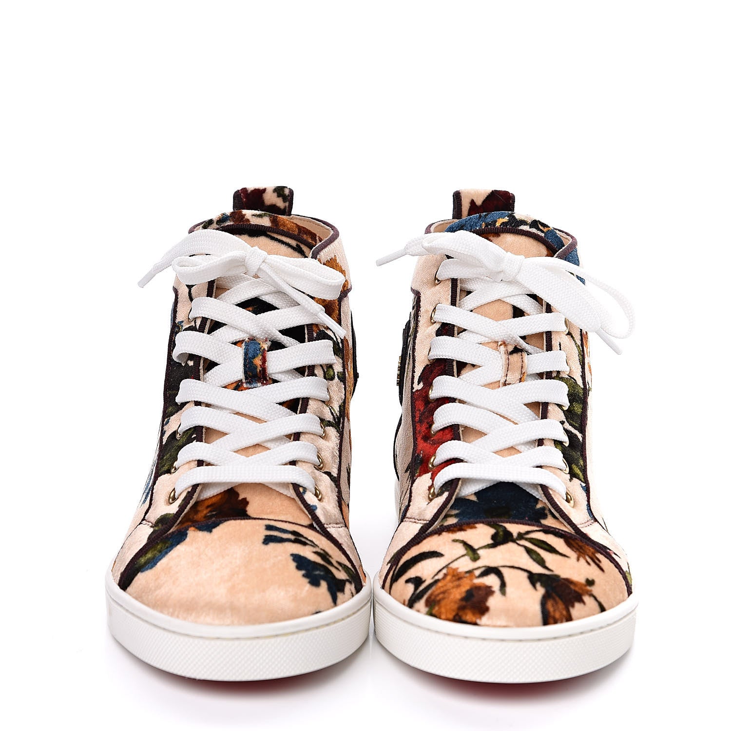 Christian Louboutin Velvet Floral Bip Bip Orlato High Top Flat Sneakers 37.5 Beige 2 of 9