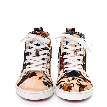 Christian Louboutin Velvet Floral Bip Bip Orlato High Top Flat Sneakers 37.5 Beige 2 of 9
