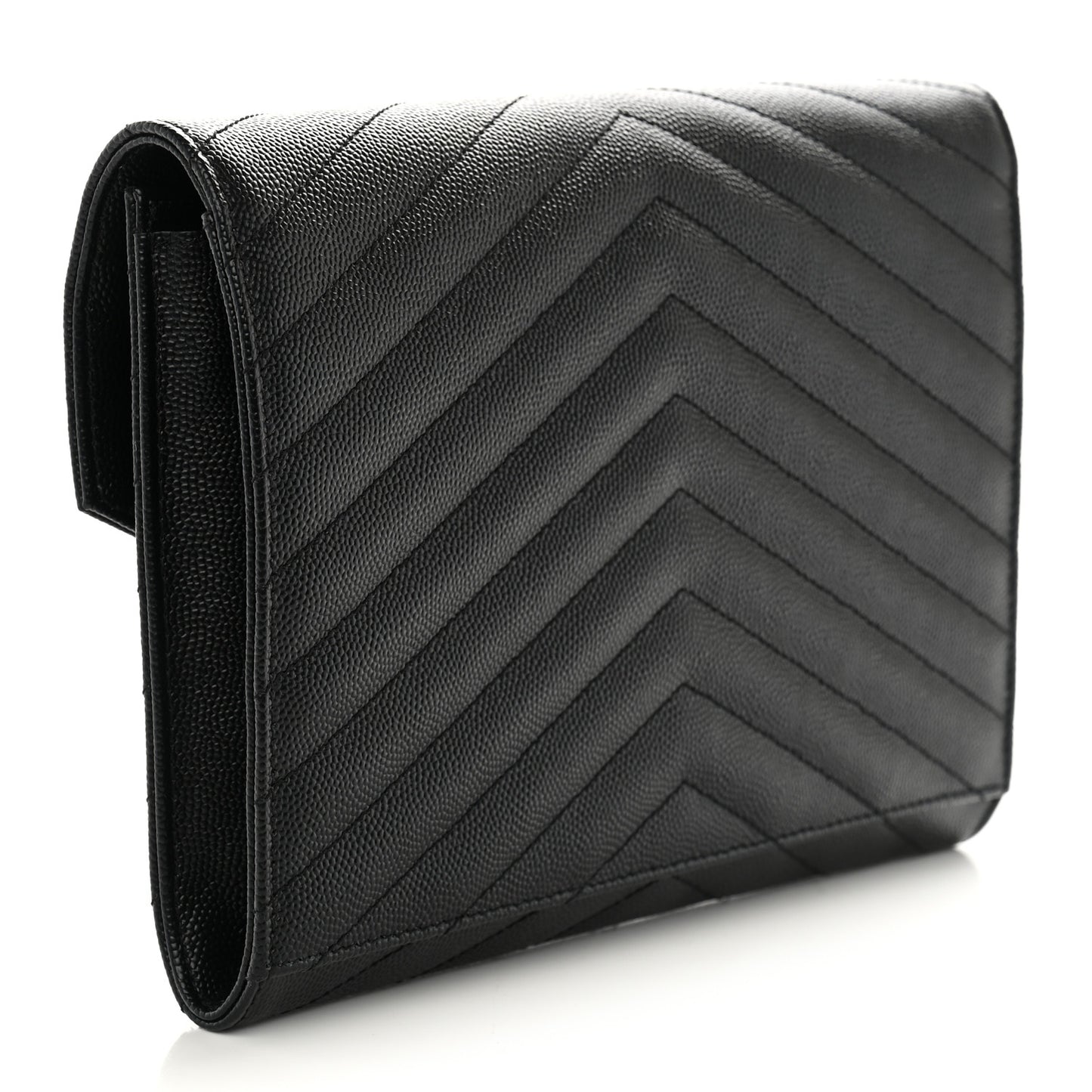 Grain De Poudre Matelasse Chevron Monogram Envelope Clutch Black
