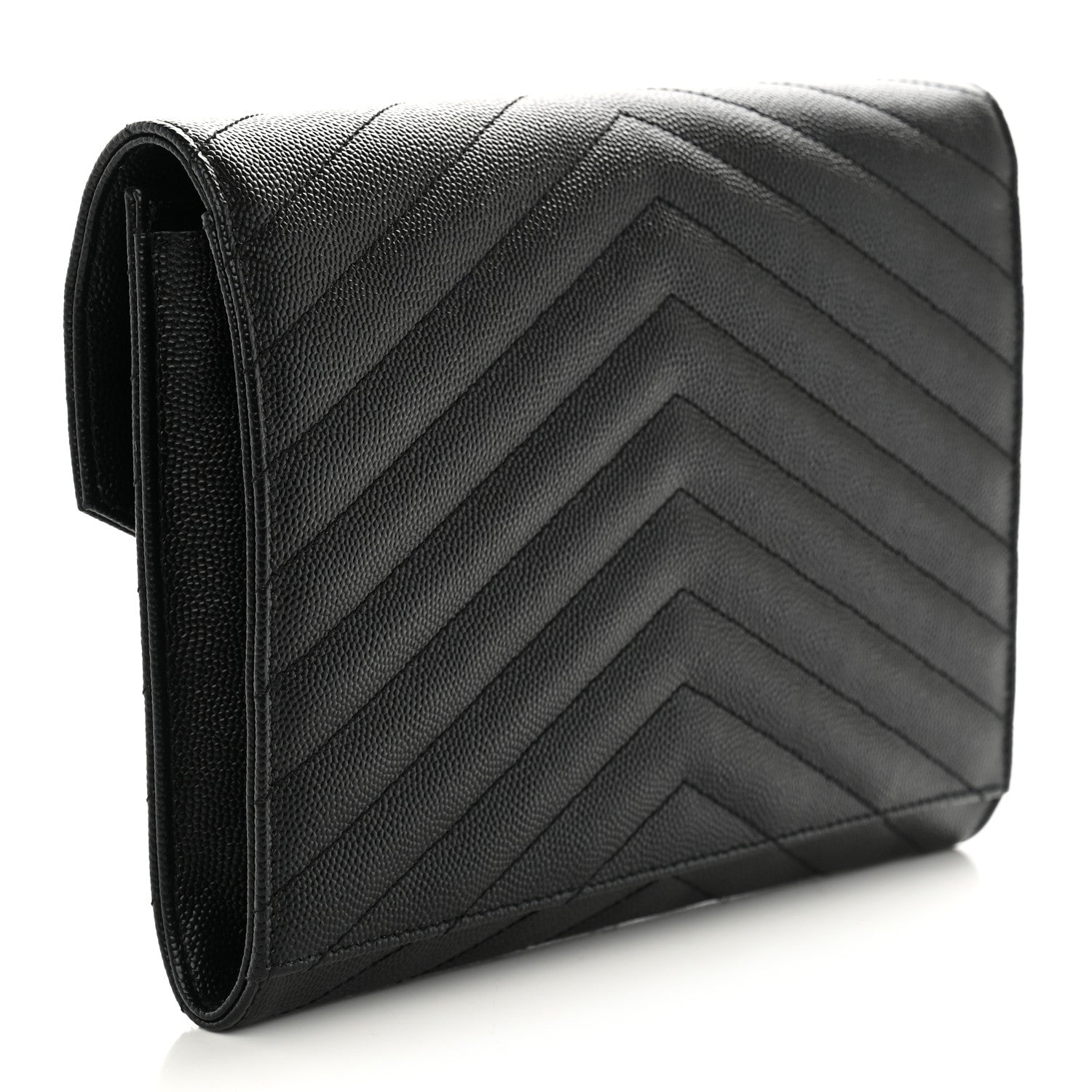 Saint Laurent Grain De Poudre Matelasse Chevron Monogram Envelope Clutch Black 3 of 9