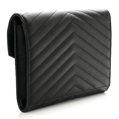 Saint Laurent Grain De Poudre Matelasse Chevron Monogram Envelope Clutch Black 3 of 9