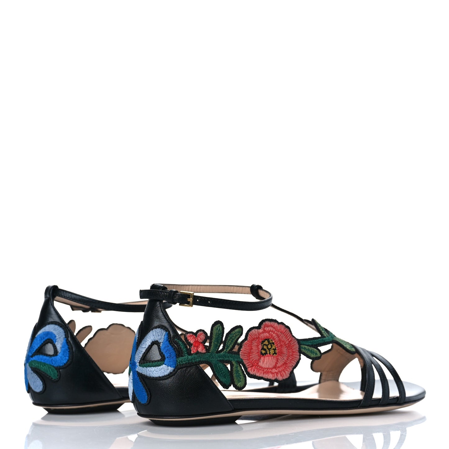 Nappa Ophelia T-Strap Flat Sandals 36 Black