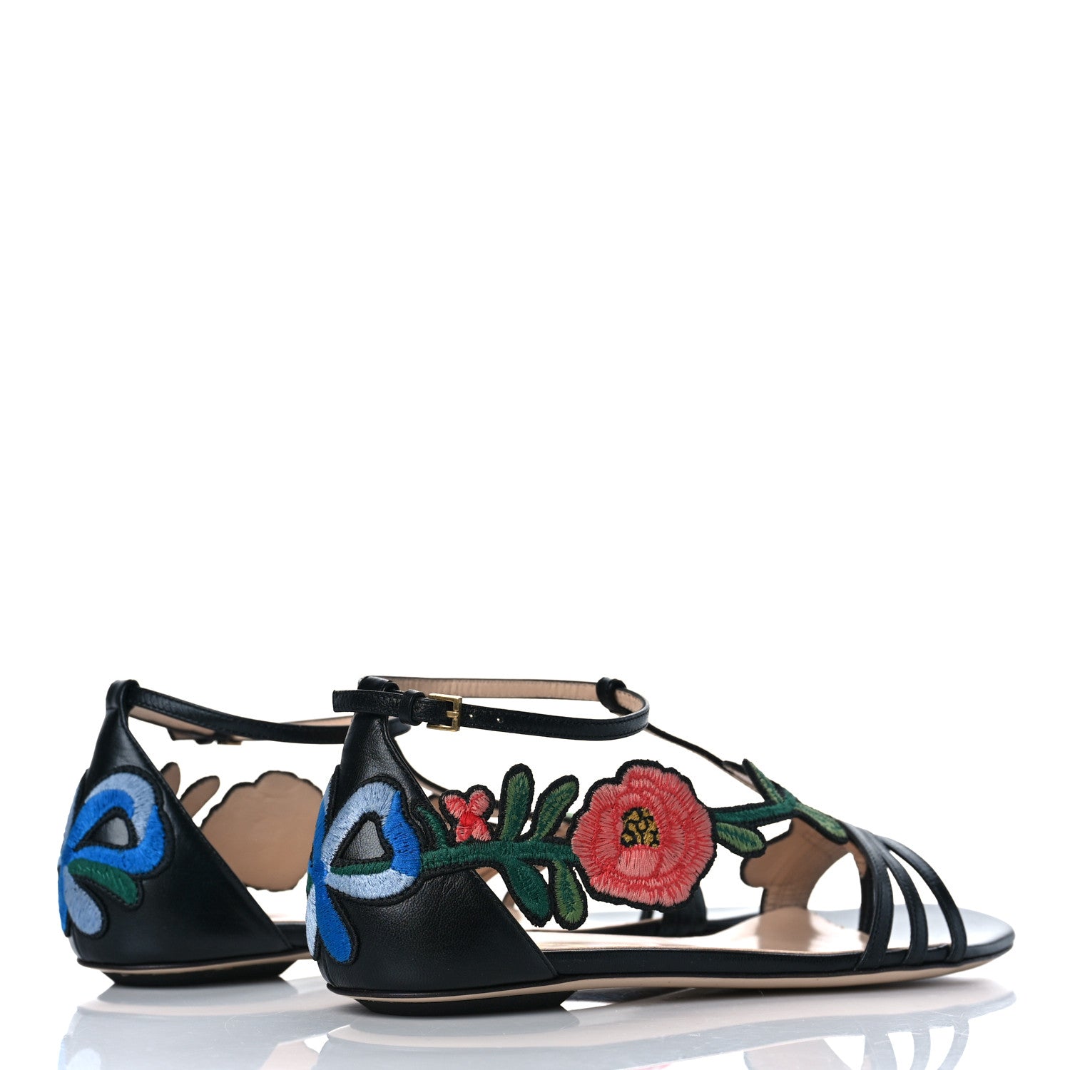 Gucci Nappa Ophelia T-Strap Flat Sandals 36 Black 3 of 10