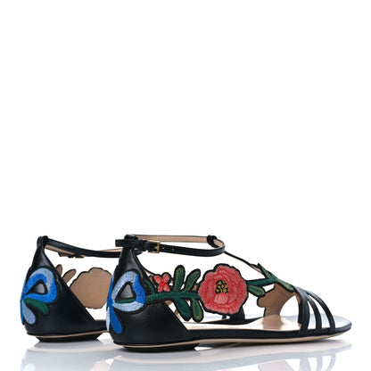 Gucci Nappa Ophelia T-Strap Flat Sandals 36 Black 3 of 10