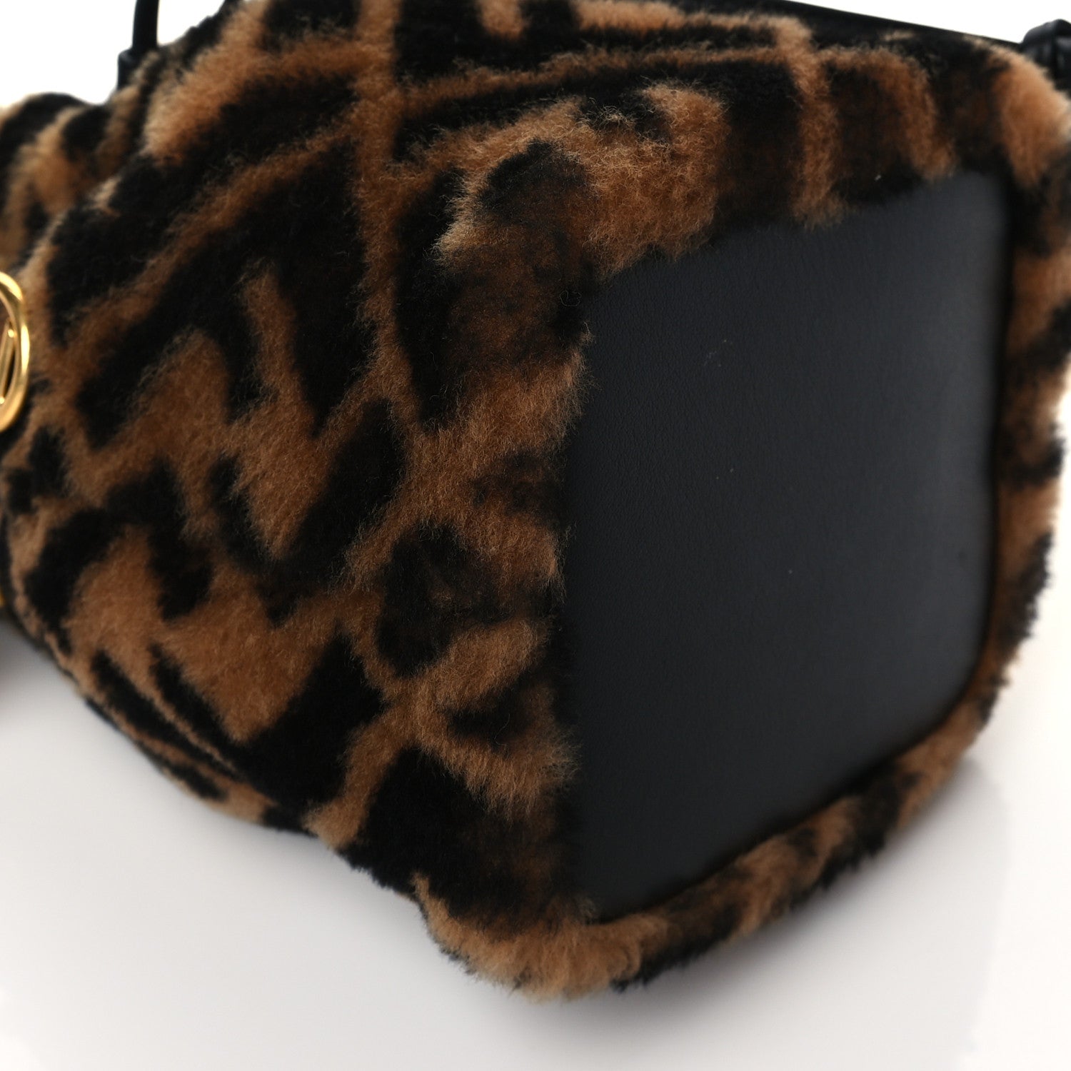 Fendi Shearling Vitello Dolce F is Fendi Macro FF 1974 Mini Mon Tresor Bucket Bag Tobacco Black 9 of 10