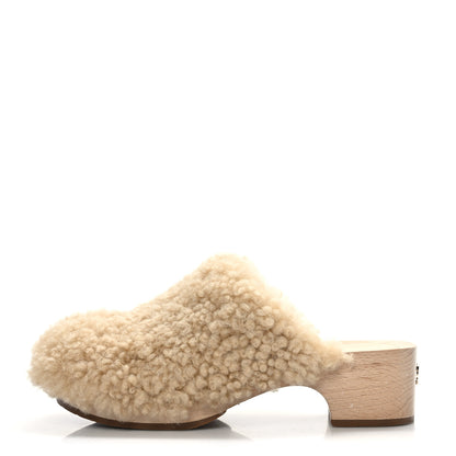 Chanel Shearling Lambskin Clogs 38 Beige 1 of 9