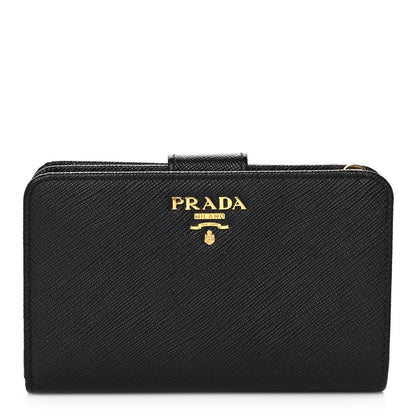 Prada Saffiano Metal Compact Wallet Black 1 of 11