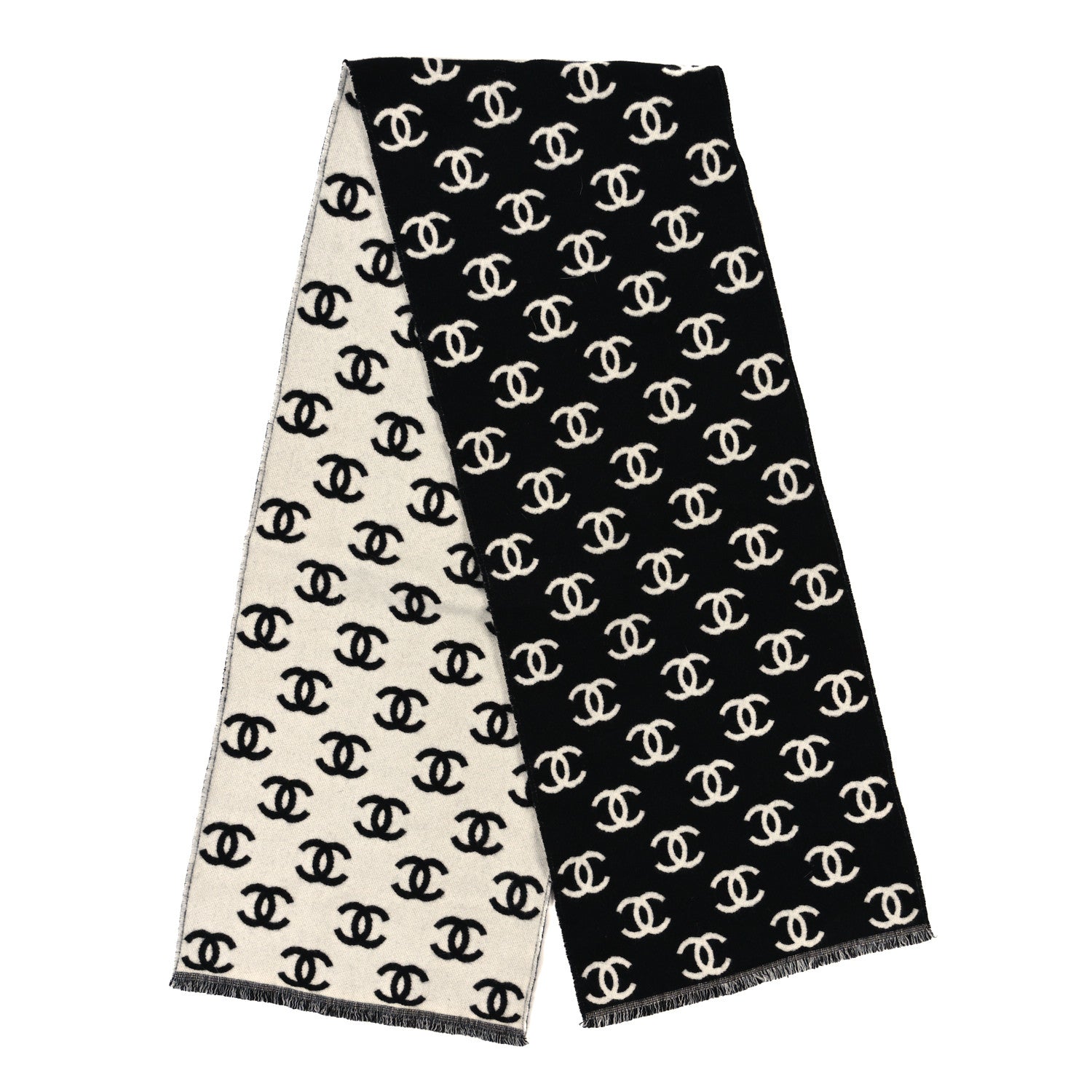 Chanel Wool Cashmere CC Scarf Black White 2 of 3
