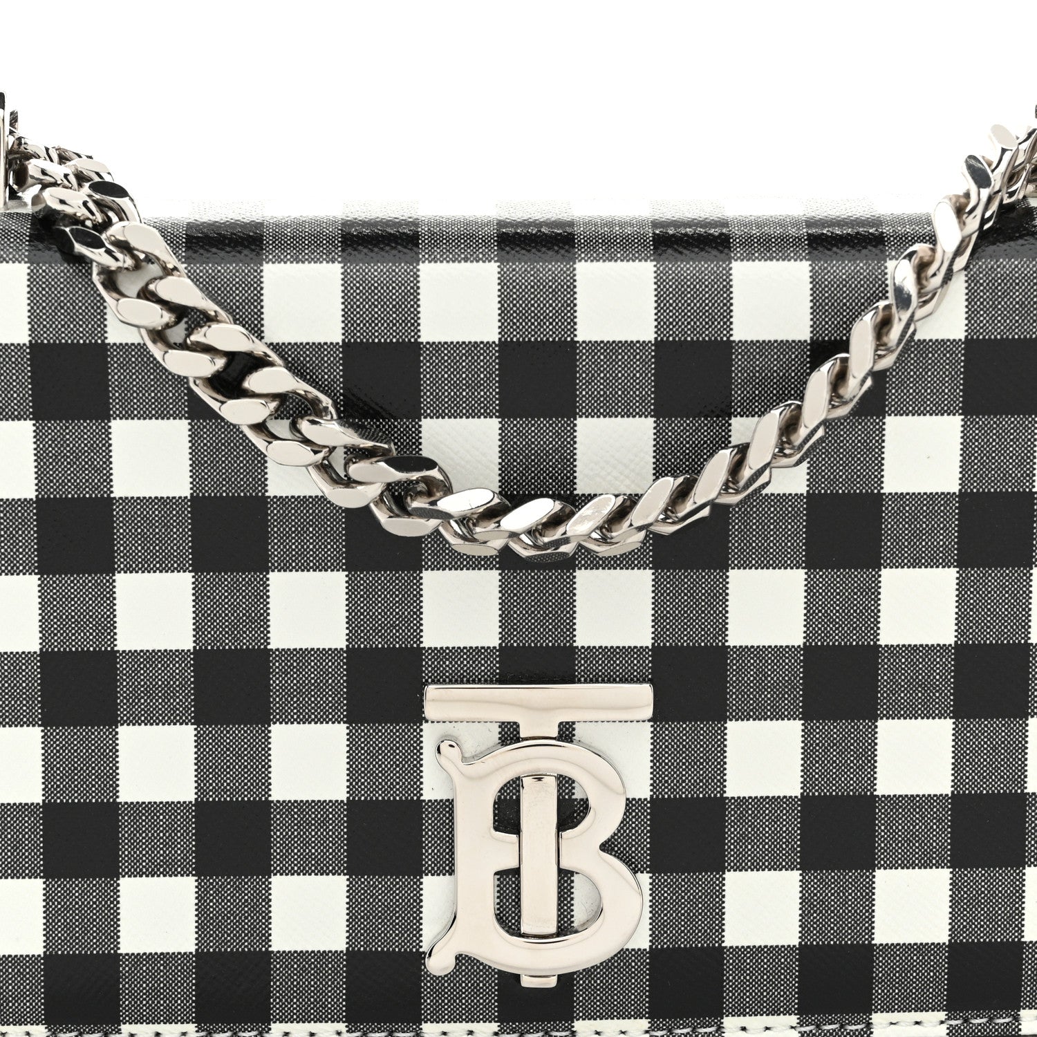 Burberry Calfskin Gingham Print Small Lola Bag Black White 8 of 10