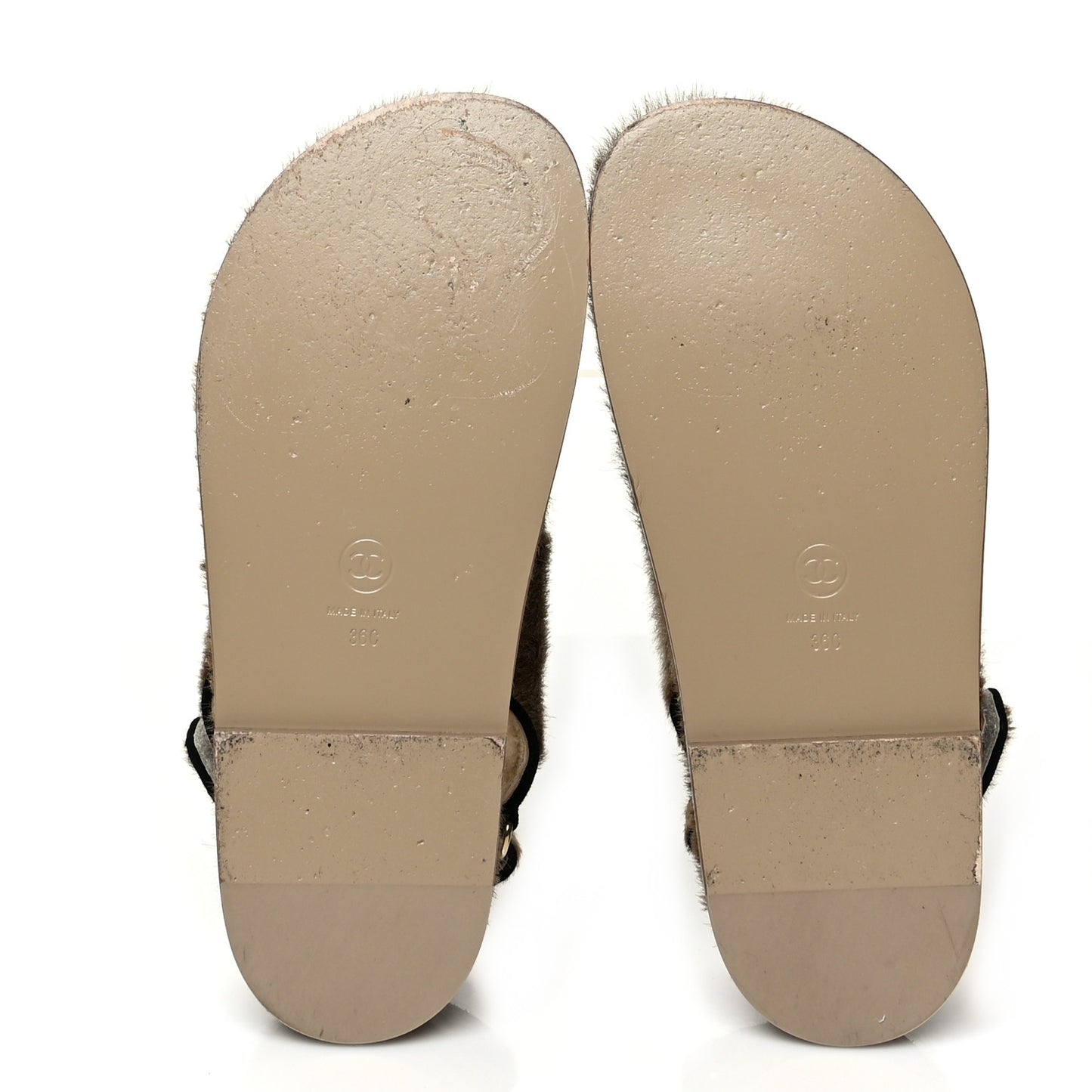 Calf Hair Suede Shearling Dad Sandals 36 Beige