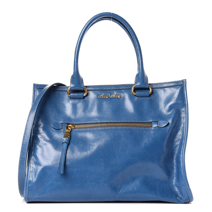 Miu Miu Vitello Shine Zip Tote Laguna 1 of 8