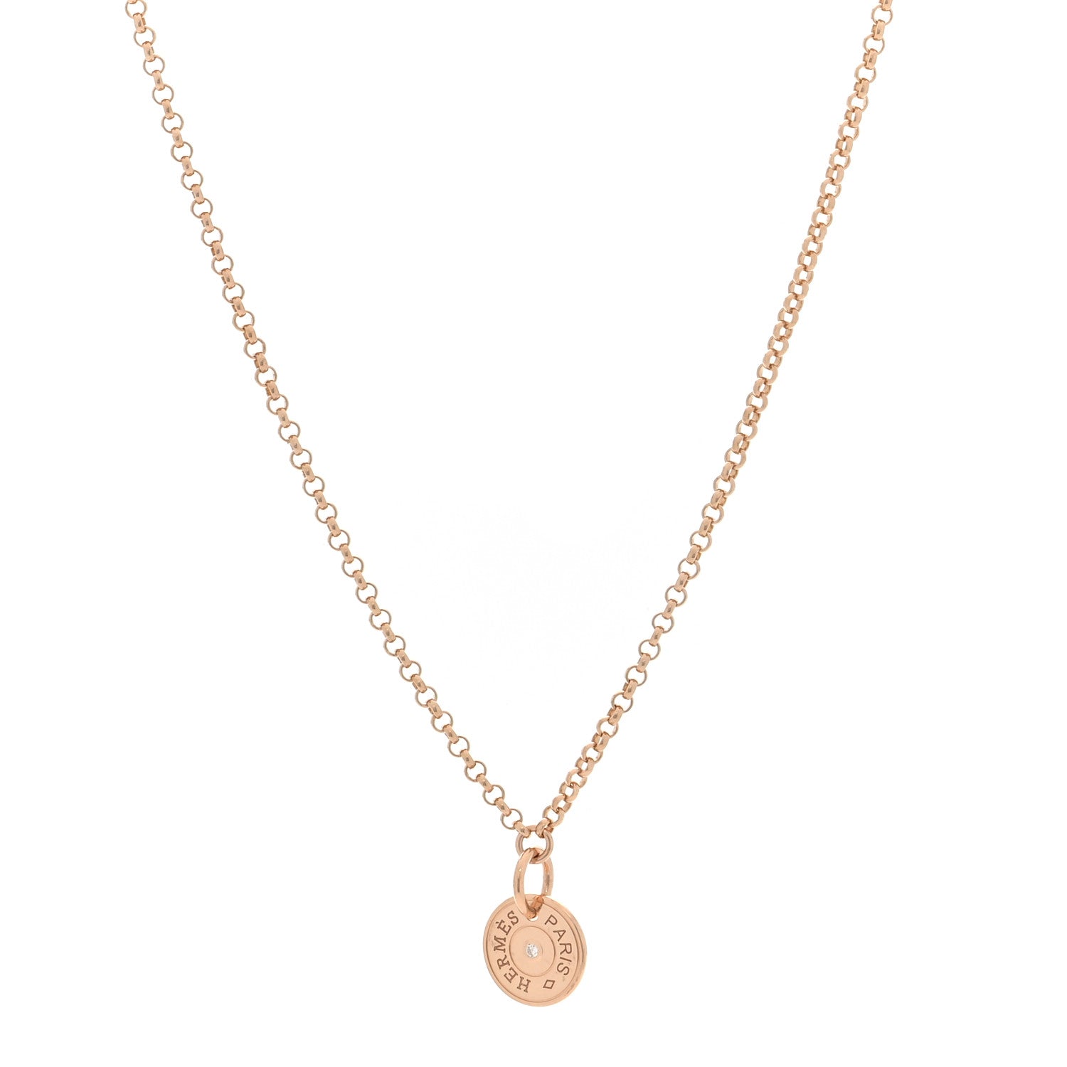 Hermes 18K Rose Gold Diamond Gambade Clou de Selle Necklace 1 of 4