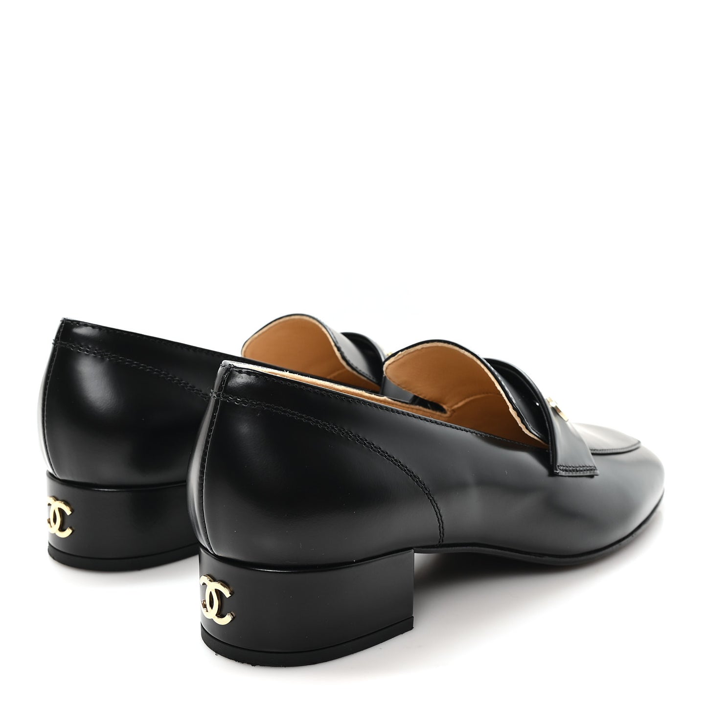 Shiny Calfskin Logo Loafers 38 Black