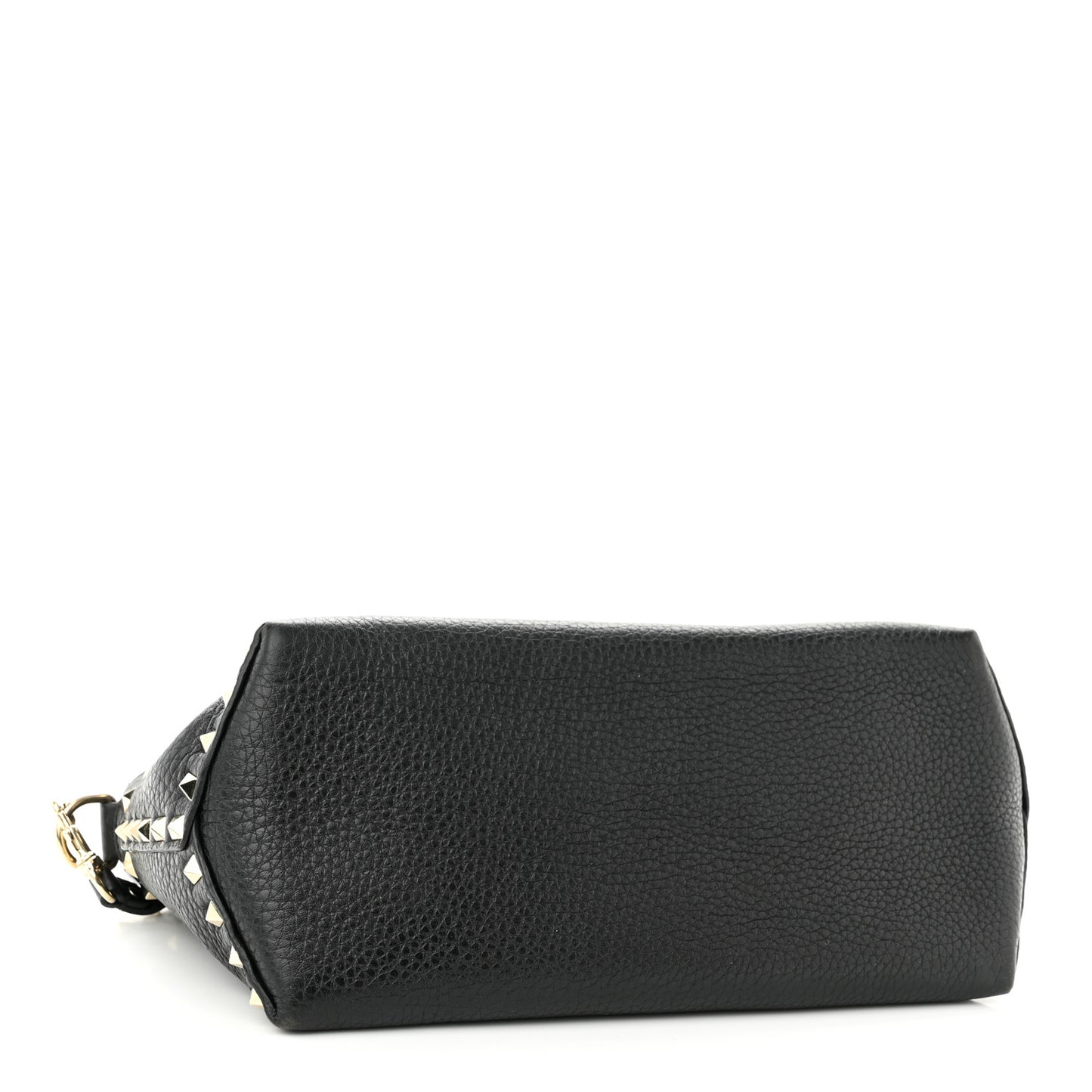 Pebbled Calfskin Medium Rockstud Top Handle Shoulder Bag Black
