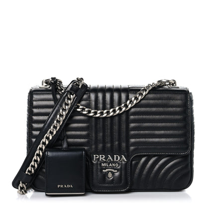 Prada Soft Calfskin Impunture Diagramme Large Chain Flap Shoulder Bag Black 3 of 11