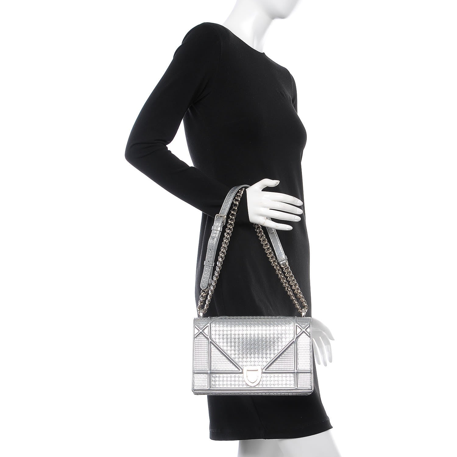 Christian Dior Metallic Patent Micro-Cannage Medium Diorama Flap Bag Silver 3 of 15