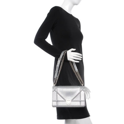 Christian Dior Metallic Patent Micro-Cannage Medium Diorama Flap Bag Silver 3 of 15