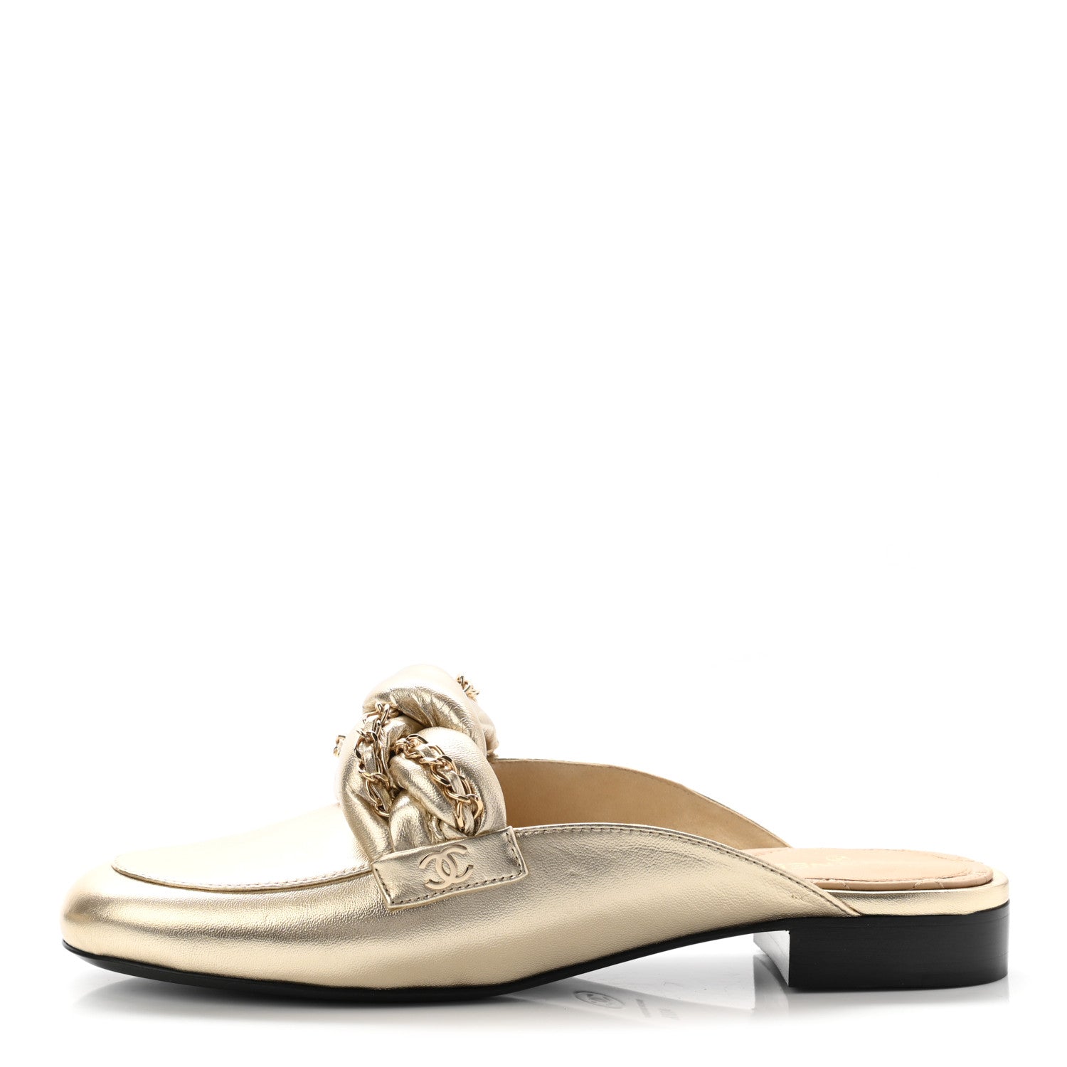 Chanel Metallic Lambskin Chain Braided Mules 40.5 Light Gold 1 of 16