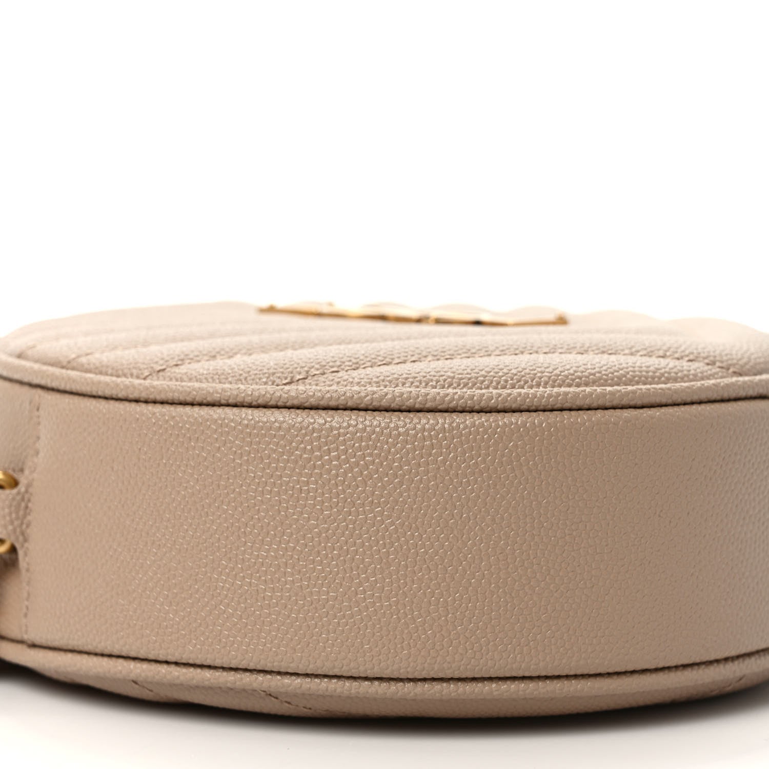 Saint Laurent Grain De Poudre Matelasse Chevron Quilted Round Vinyle Camera Bag Dark Beige 8 of 9