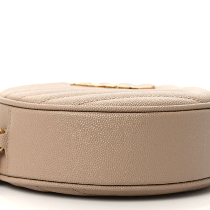 Saint Laurent Grain De Poudre Matelasse Chevron Quilted Round Vinyle Camera Bag Dark Beige 8 of 9