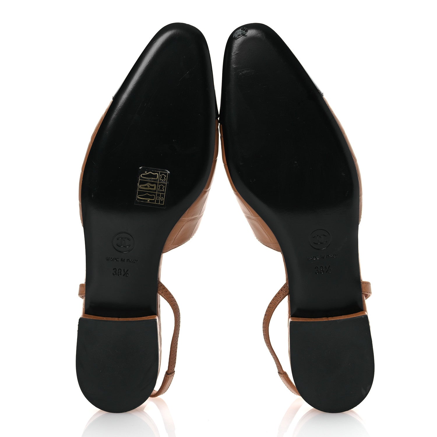 Chanel Calfskin Crocodile Embossed Patent Cap Toe CC Slingback Pumps 38.5 Brown Black 7 of 12