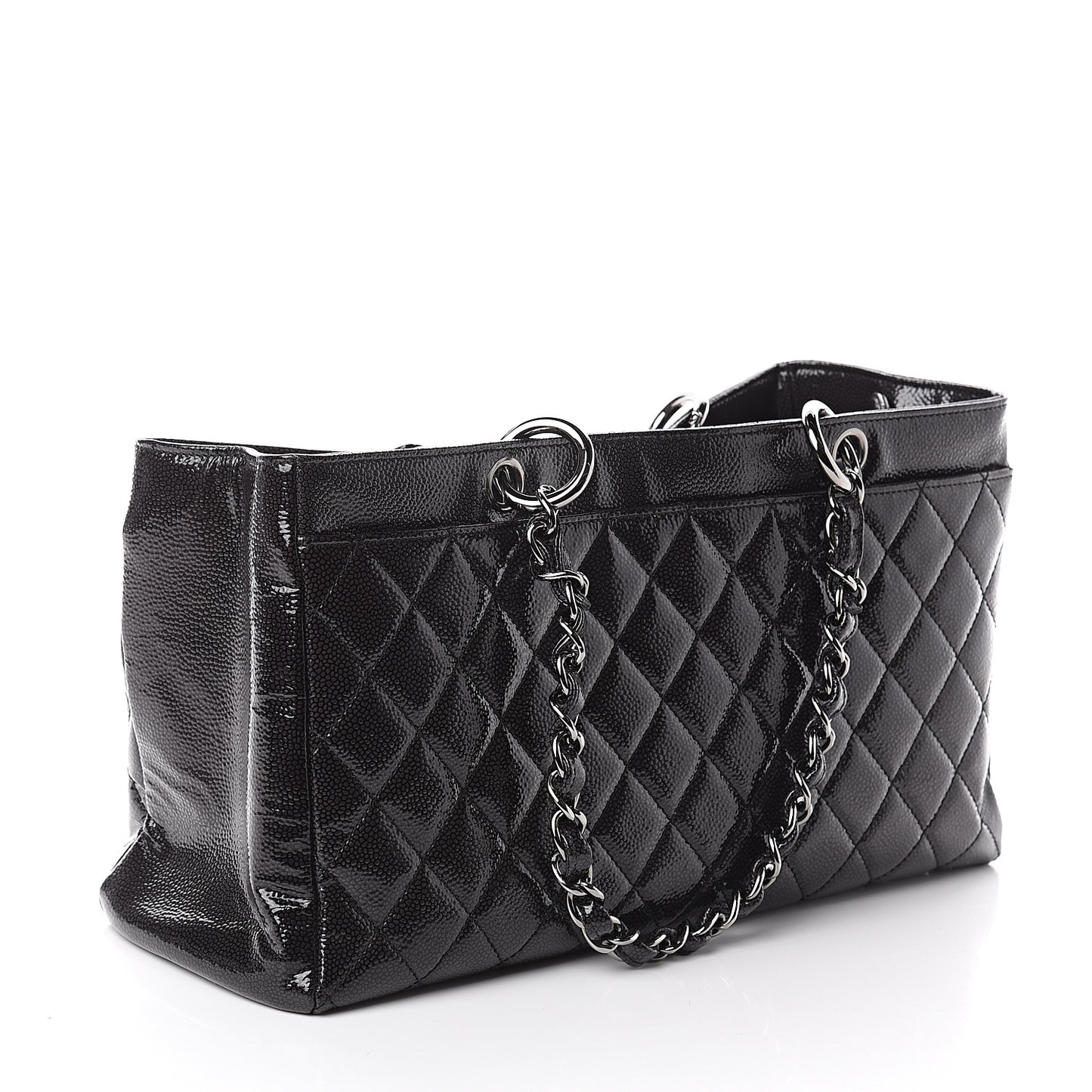 Patent Caviar Diamond Quilted Small Shine Reissue Tote Black