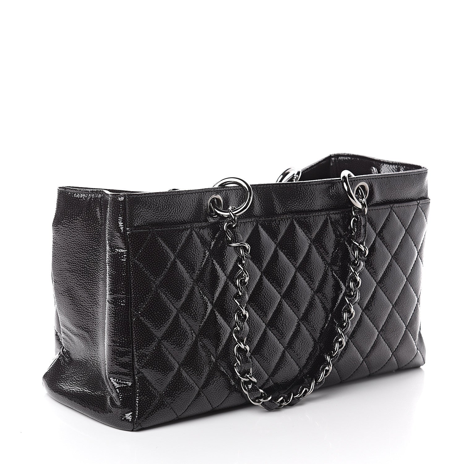 Chanel Patent Caviar Diamond Quilted Small Shine Reissue Tote Black 2 of 9