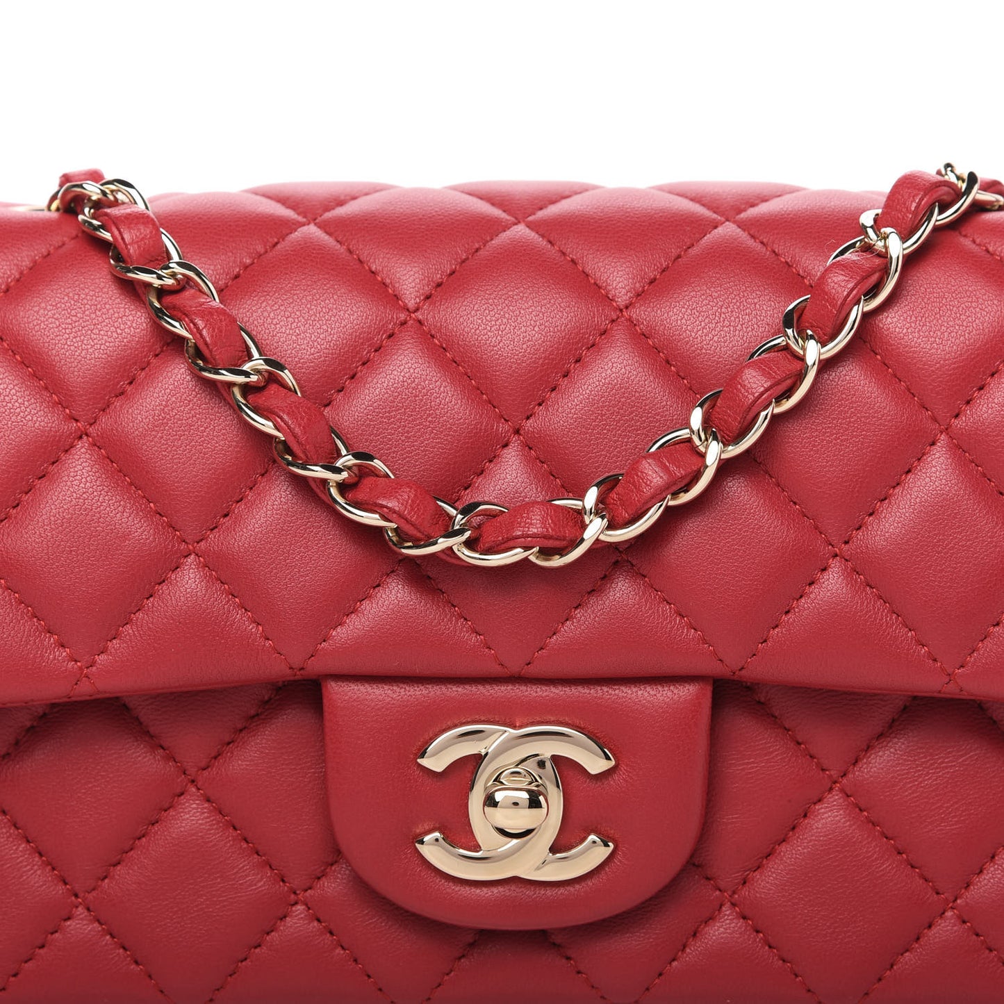 Lambskin Quilted Mini Rectangular Flap Red