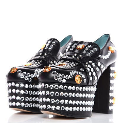 Gucci Malaga Kid Crystal Amilna Platform Loafer 38.5 Black 3 of 9