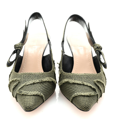Christian Dior Canvas Ribbon Camouflage Embroidered J'Adior Slingback 65mm Pumps 36.5 Green 3 of 9