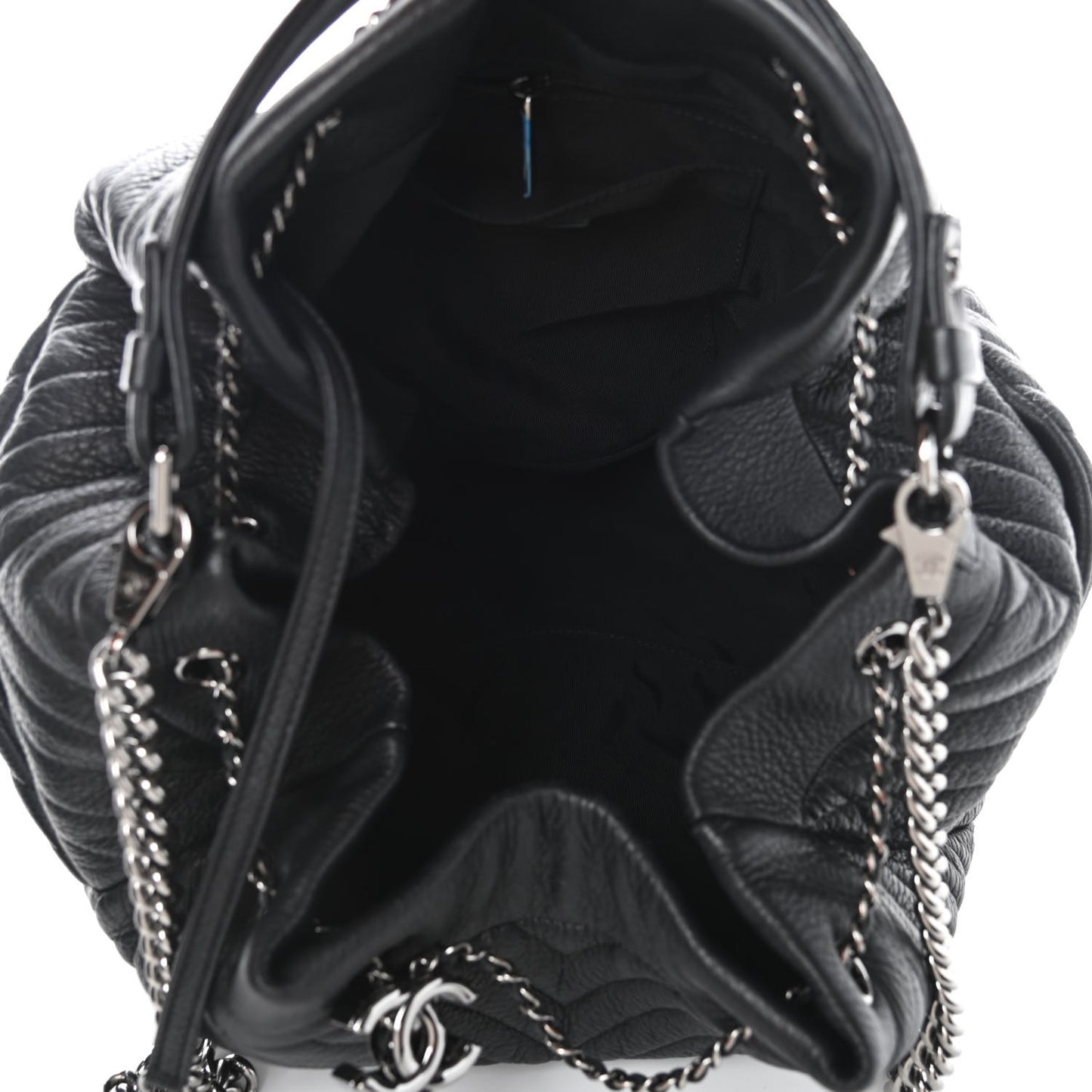 Deerskin Chevron Large CC Chain Bucket Drawstring Bag Black