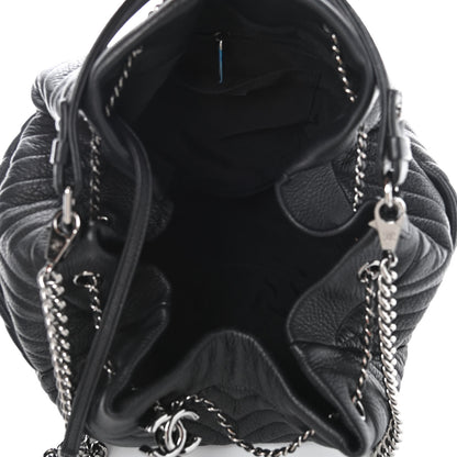 Chanel Deerskin Chevron Large CC Chain Bucket Drawstring Bag Black 4 of 4