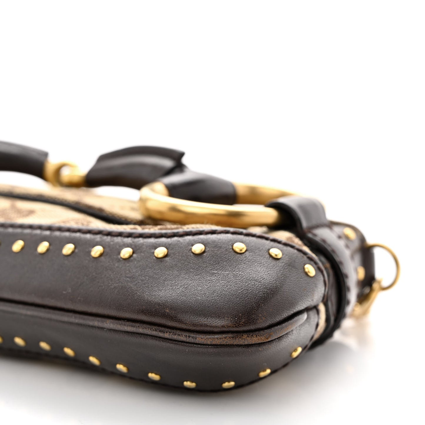Monogram Studded Small Horsebit Clutch Dark Brown