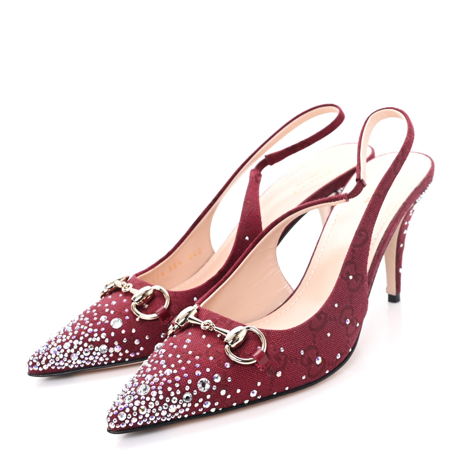Gucci New Canvas Crystal GG Monogram Horsebit Slingback Pumps 38.5 Rossa Ancora 4 of 10