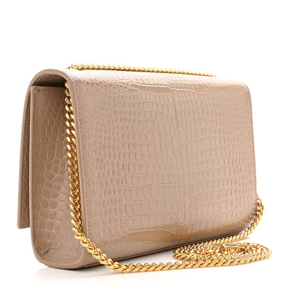 Saint Laurent Calfskin Crocodile Embossed Medium Classic Monogram Kate Tassel Satchel Dark Beige 3 of 12